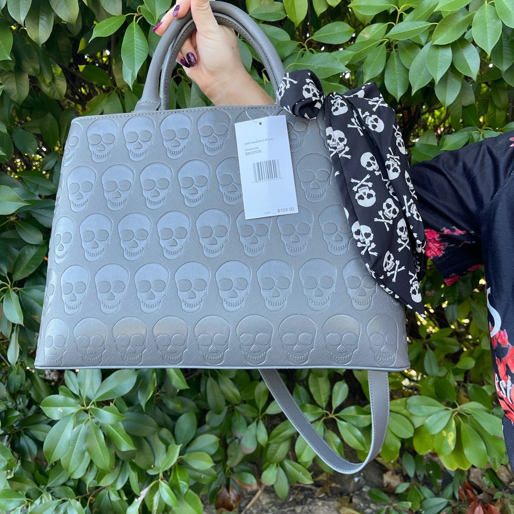 Betsy Johnson Skull embossed shoulder bag Gray